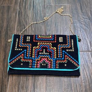 Hello 3AM Forever clutch envelope purse with colorful embroidered design